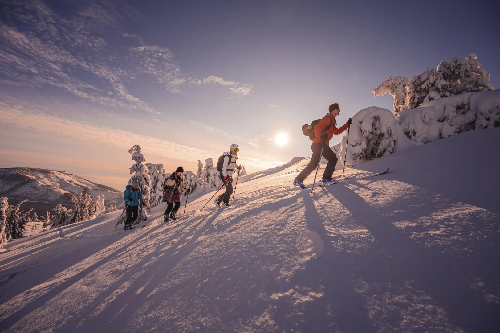 mountaineer backcountry ski waling mountains ski touring high alpine landscape with snowy trees adventure winter extreme sport mountaineer backcountry ski waling mountains ski touring high alpine landscape with snowy trees adventure winter extreme sport